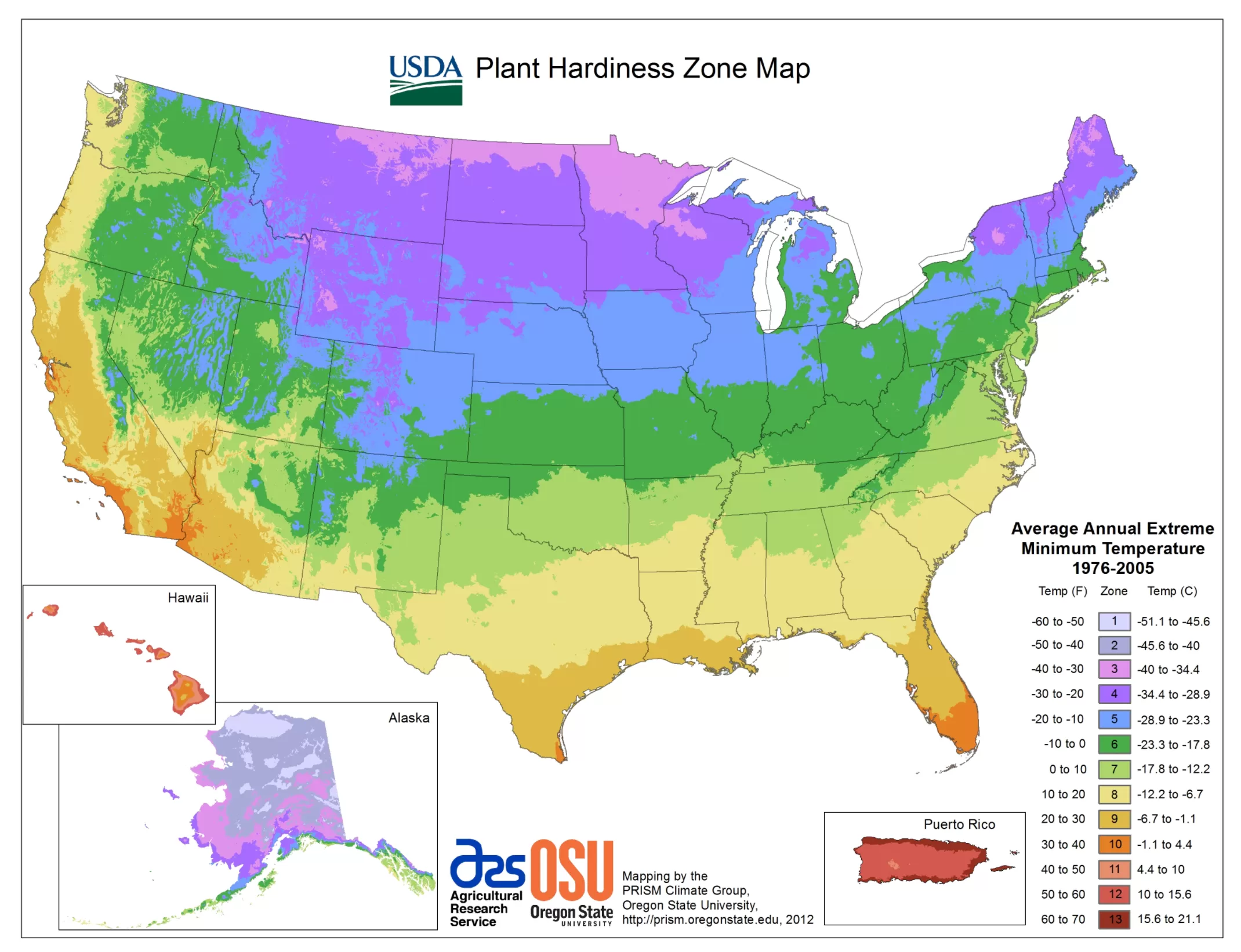 USDA Hardiness Zone Map showing Zone 5 boundaries across the United States