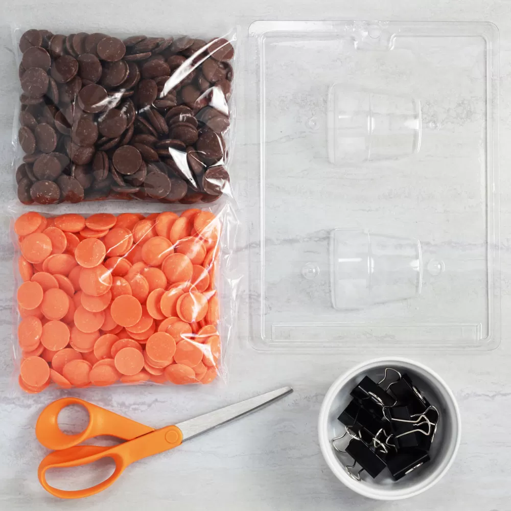 Gathering supplies for making edible chocolate flower pots