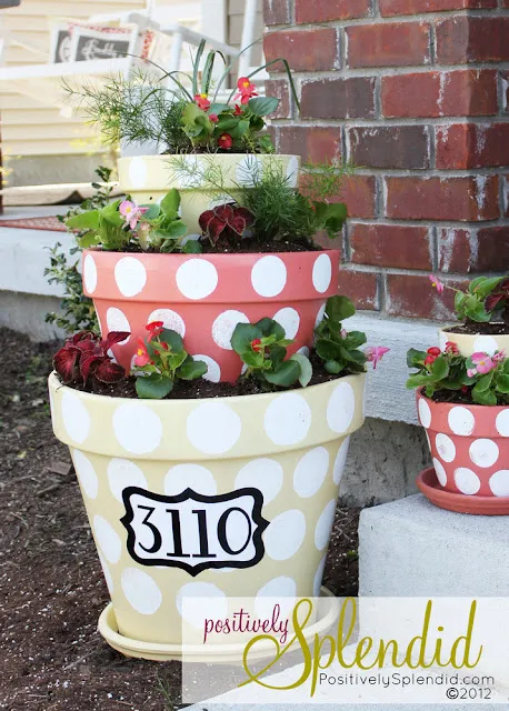 Colorful polka dot tiered terracotta planter